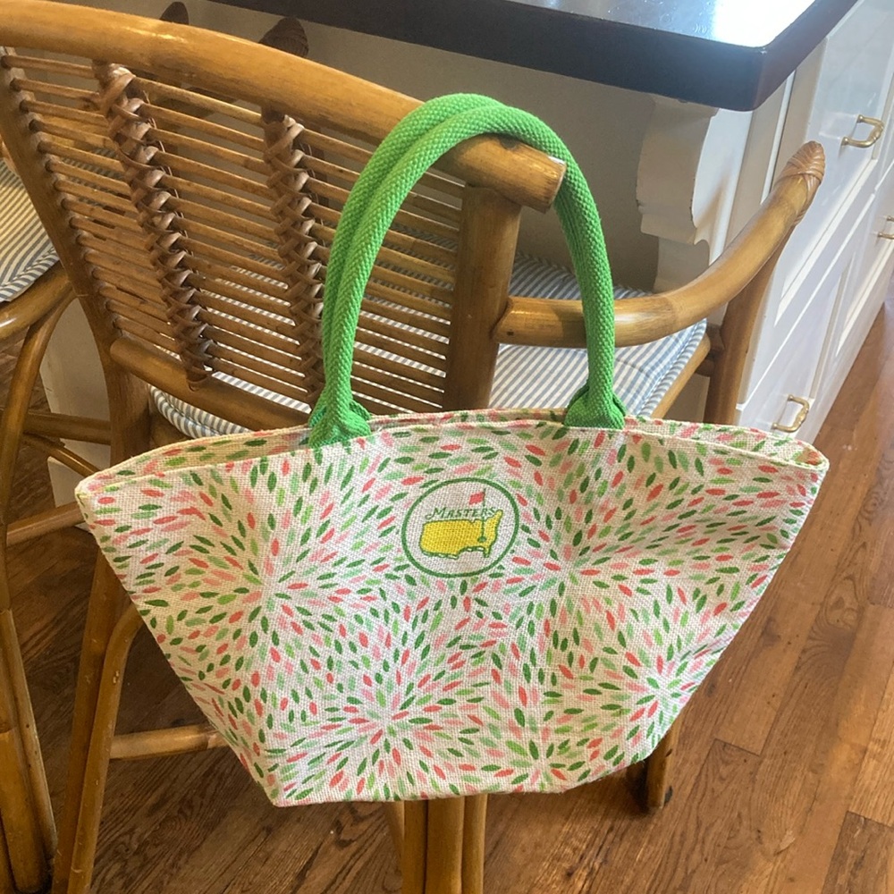 Masters Floral Logo Tote in Green, Pink and Cream